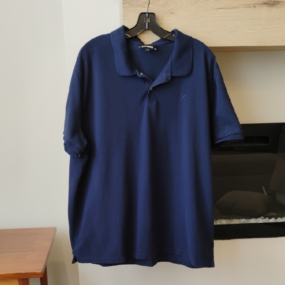 Express X Logo 100% Cotton Navy Blue Men's Polo Shirt Size XXL
